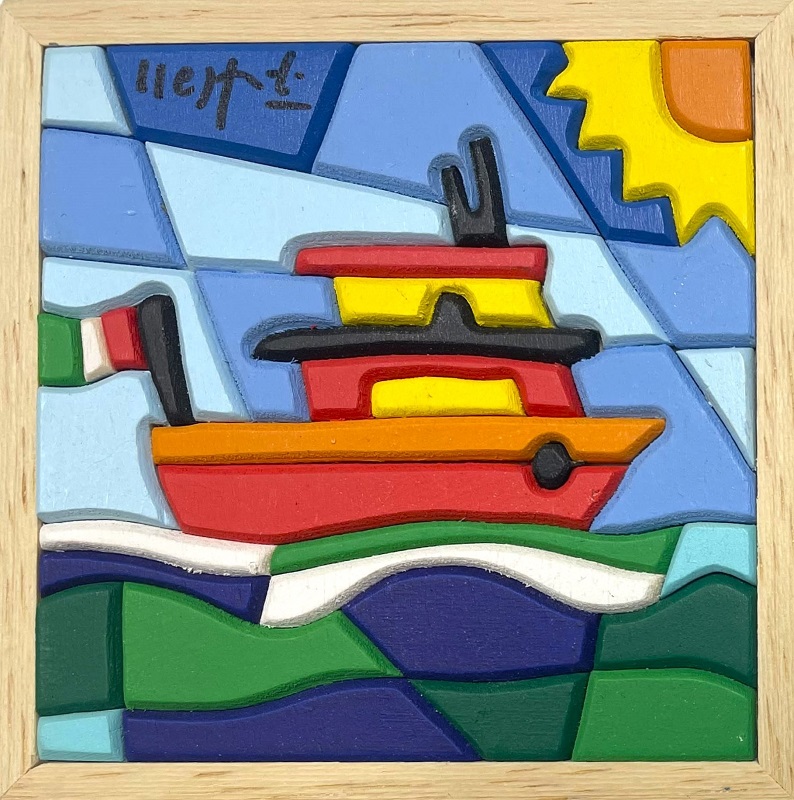 "Boat" acrilico intarsiato, cm. 10x10